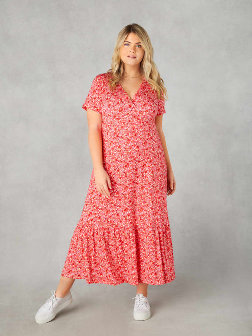 Pink Ditsy Print Jersey Wrap Dress