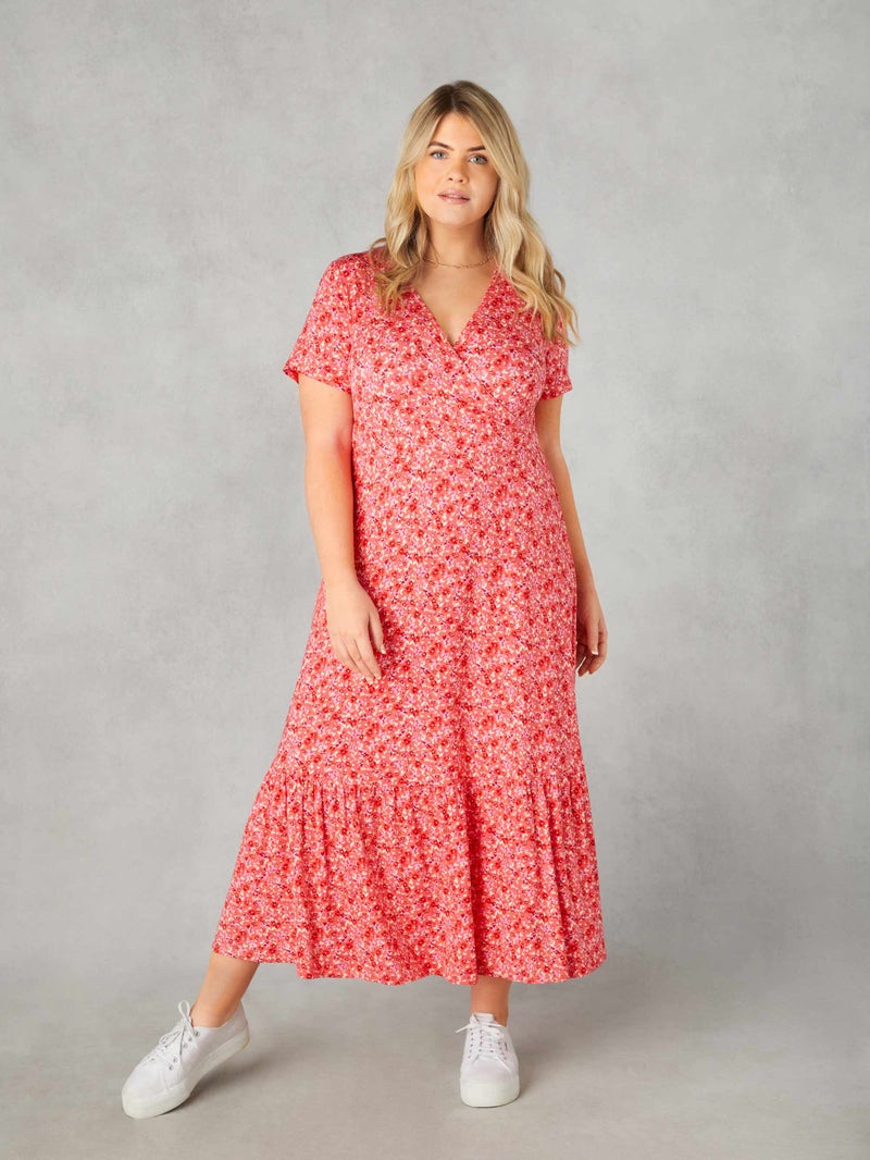 Pink Ditsy Print Jersey Wrap Dress