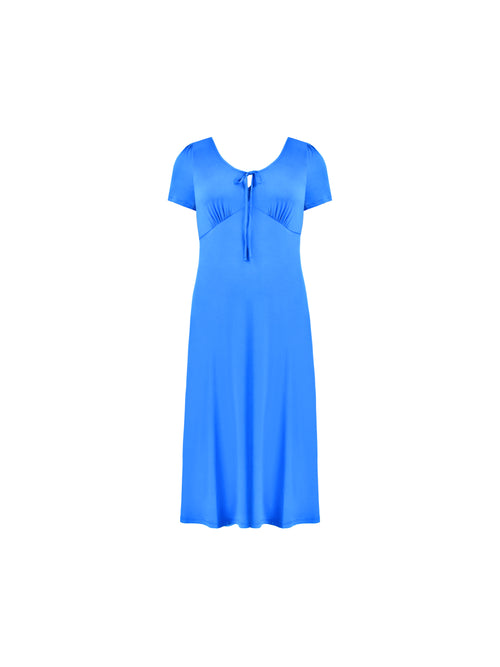 Blue Jersey Tie Front Midaxi Dress