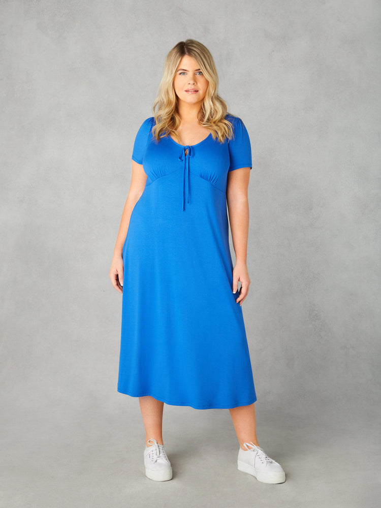 Blue Jersey Tie Front Midaxi Dress