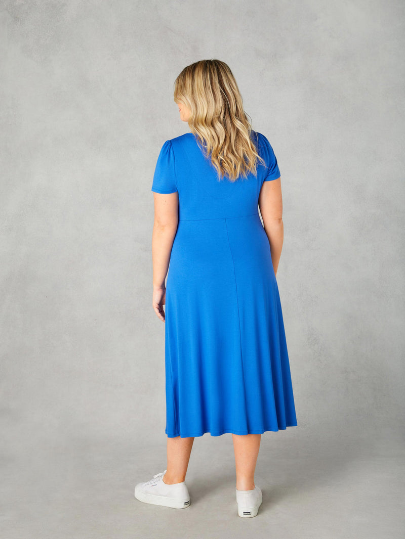 Blue Jersey Tie Front Midaxi Dress