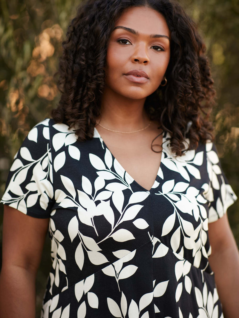 Mono Leaf Print Jersey Relaxed Top