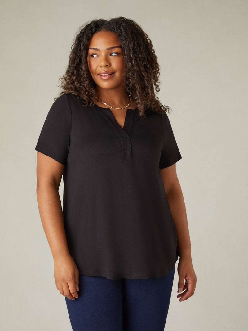 Black Jersey Notch Front Top