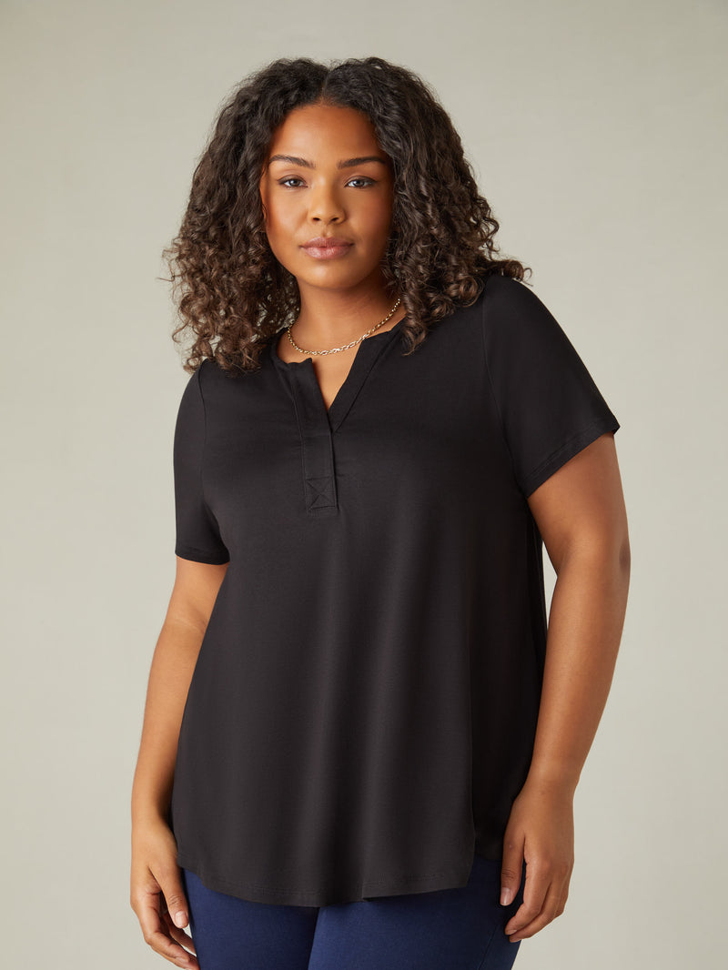 Black Jersey Notch Front Top