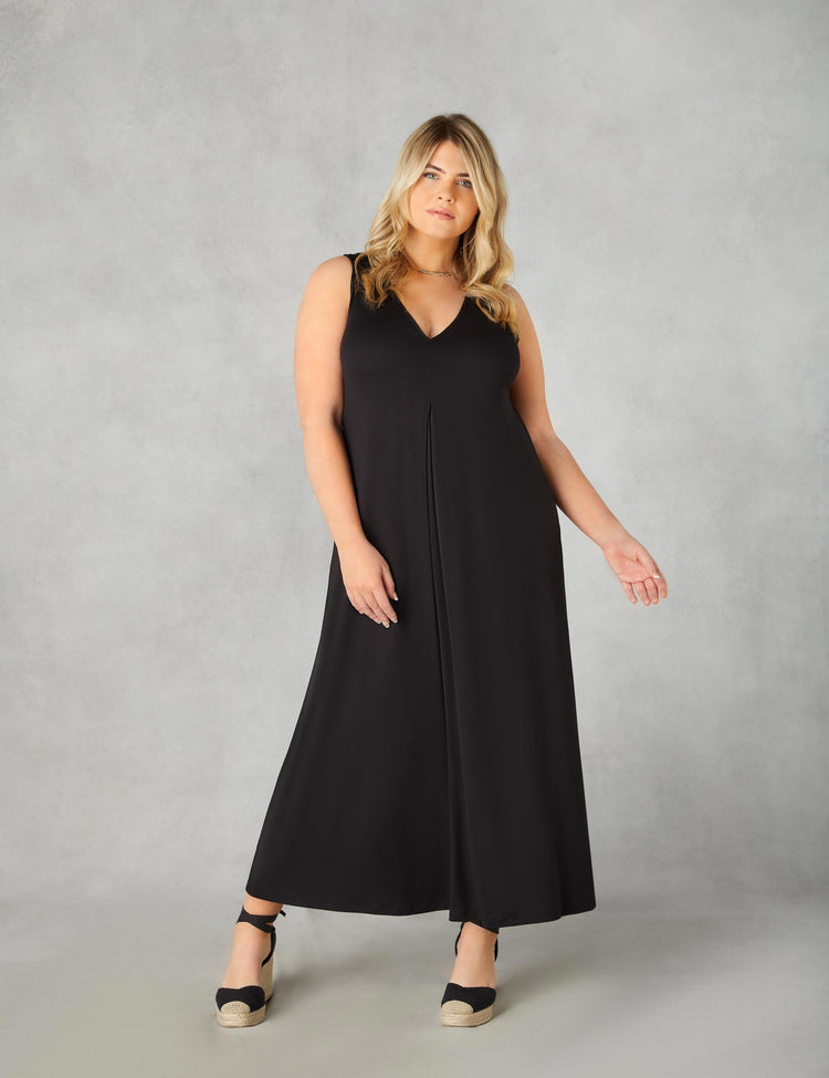 Black Jersey Relaxed Midaxi Dress