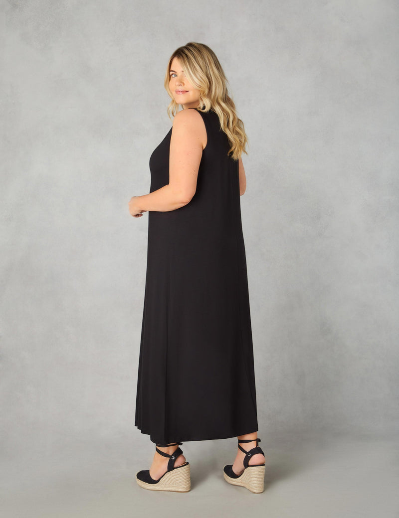 Black Jersey Relaxed Midaxi Dress