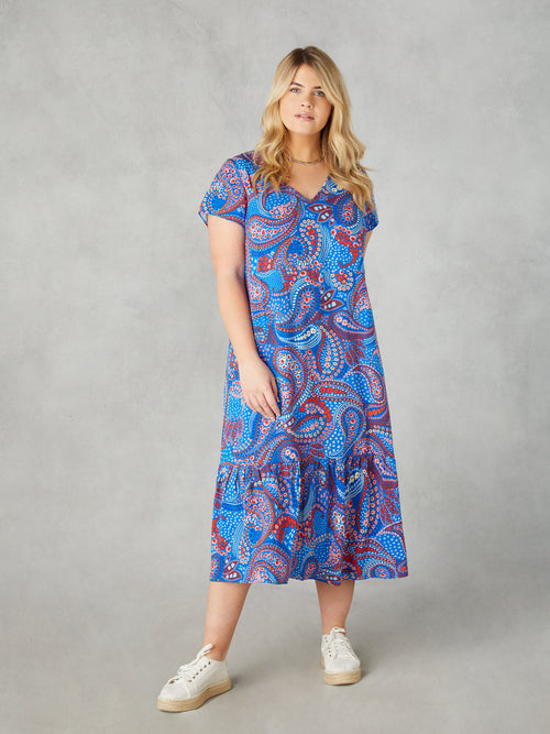 Multi Paisley Print V-Neck Dress