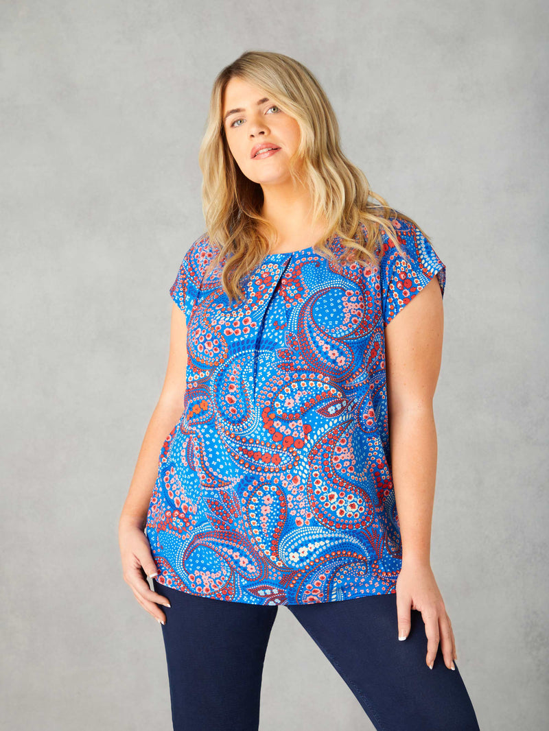 Multi Paisley Print Pleat Front Top