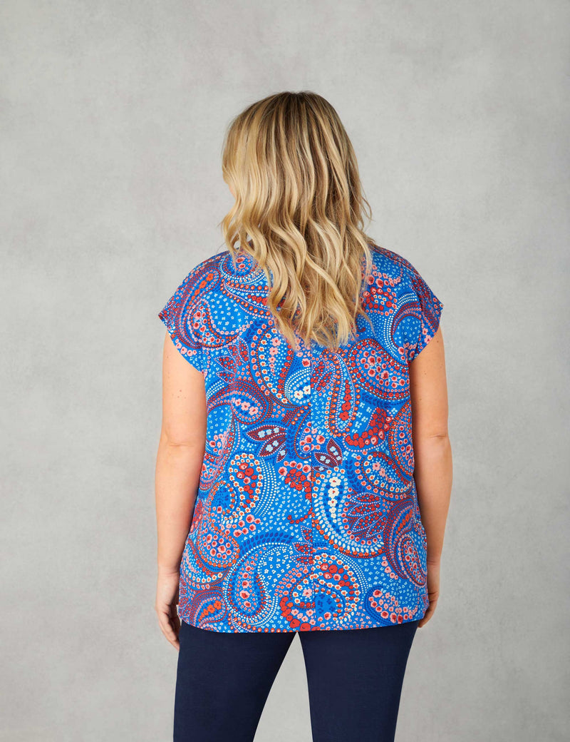 Multi Paisley Print Pleat Front Top