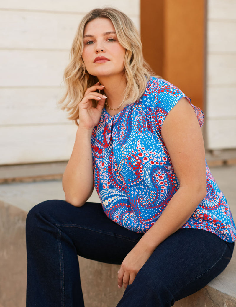 Multi Paisley Print Pleat Front Top