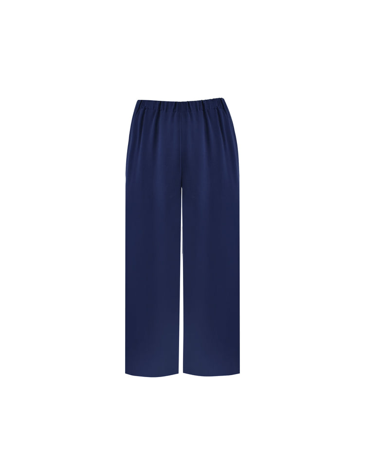 Navy Pull-On Cropped Trousers
