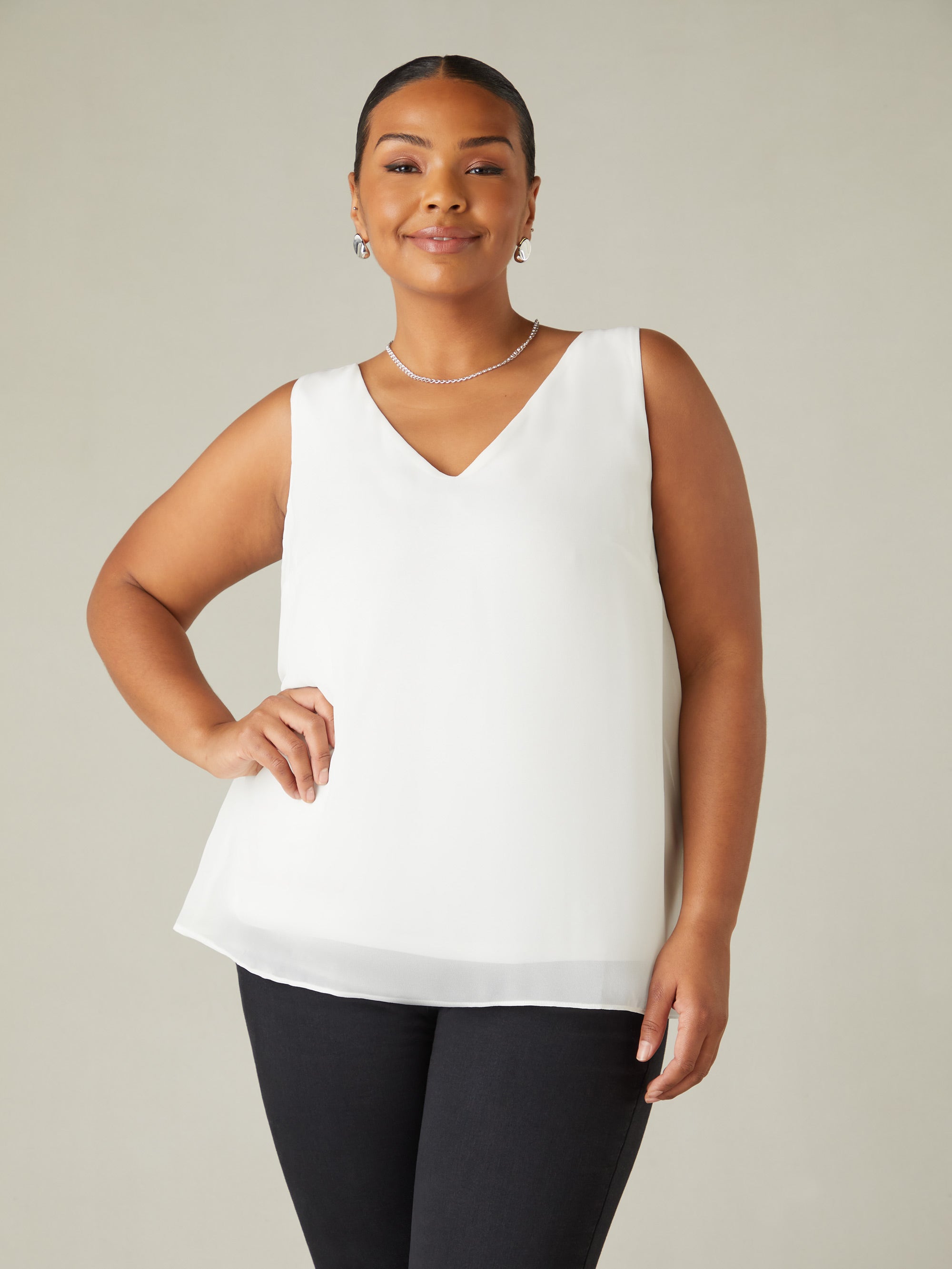 Ivory Chiffon Layered Swing Vest Top