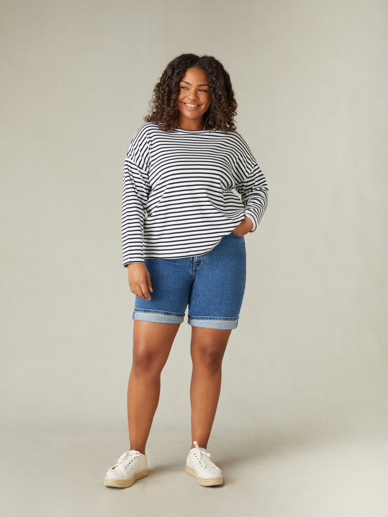 Mid Blue Denim Longline Shorts