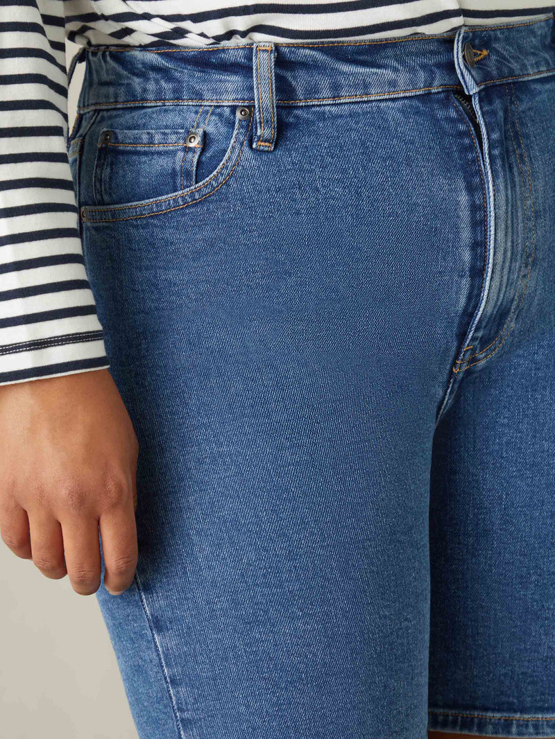 Mid Blue Denim Longline Shorts