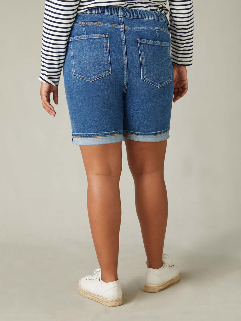 Mid Blue Denim Longline Shorts