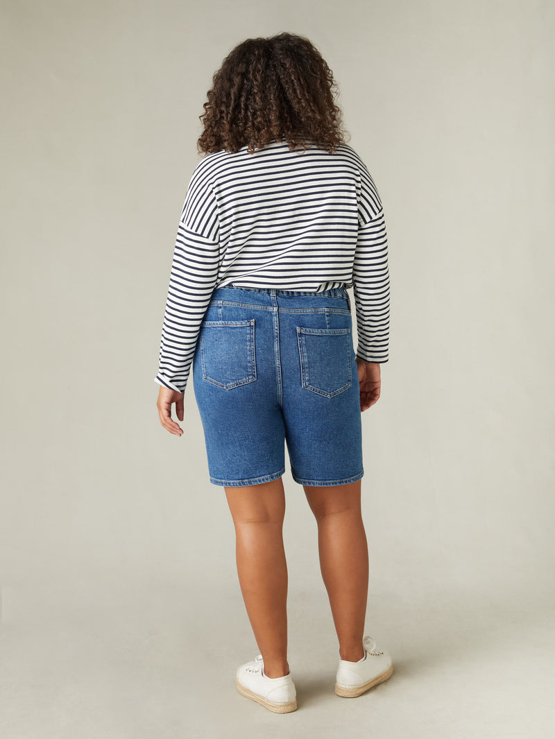 Mid Blue Denim Longline Shorts