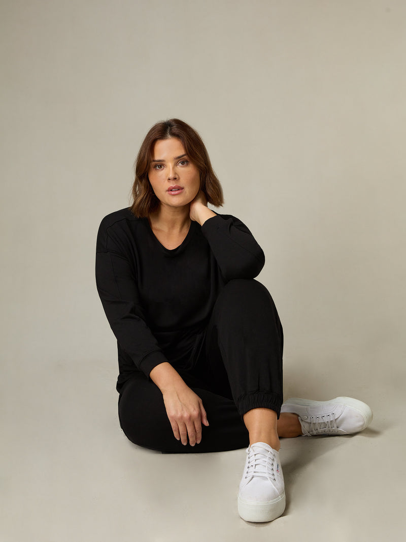 Black Jersey Cargo Trousers