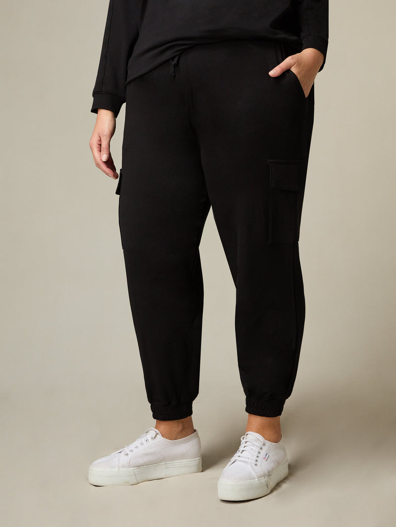 Black Jersey Cargo Trousers