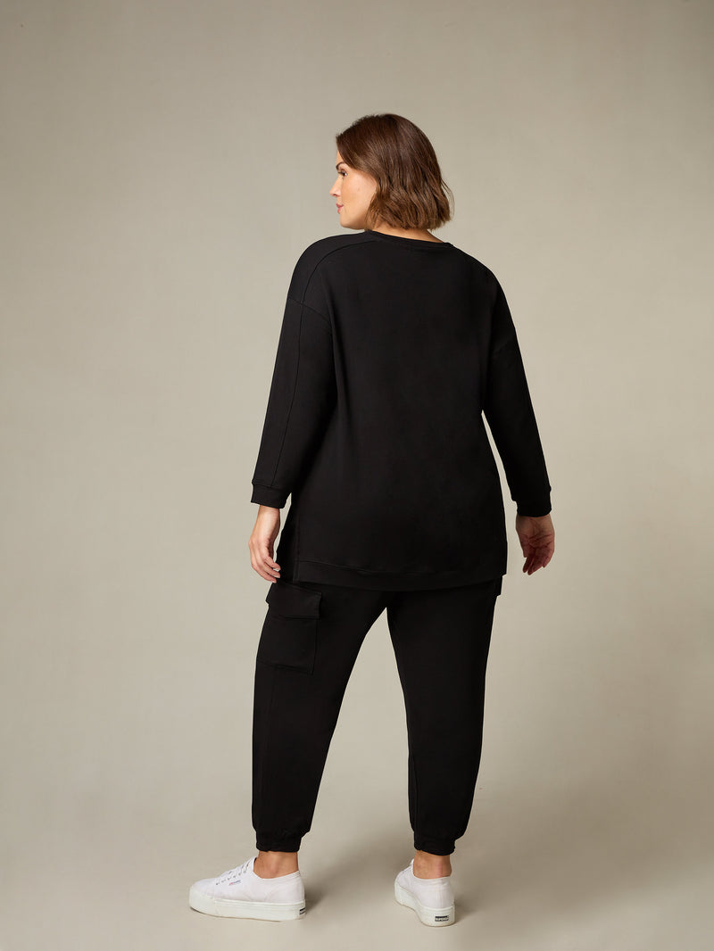 Black Jersey Cargo Trousers