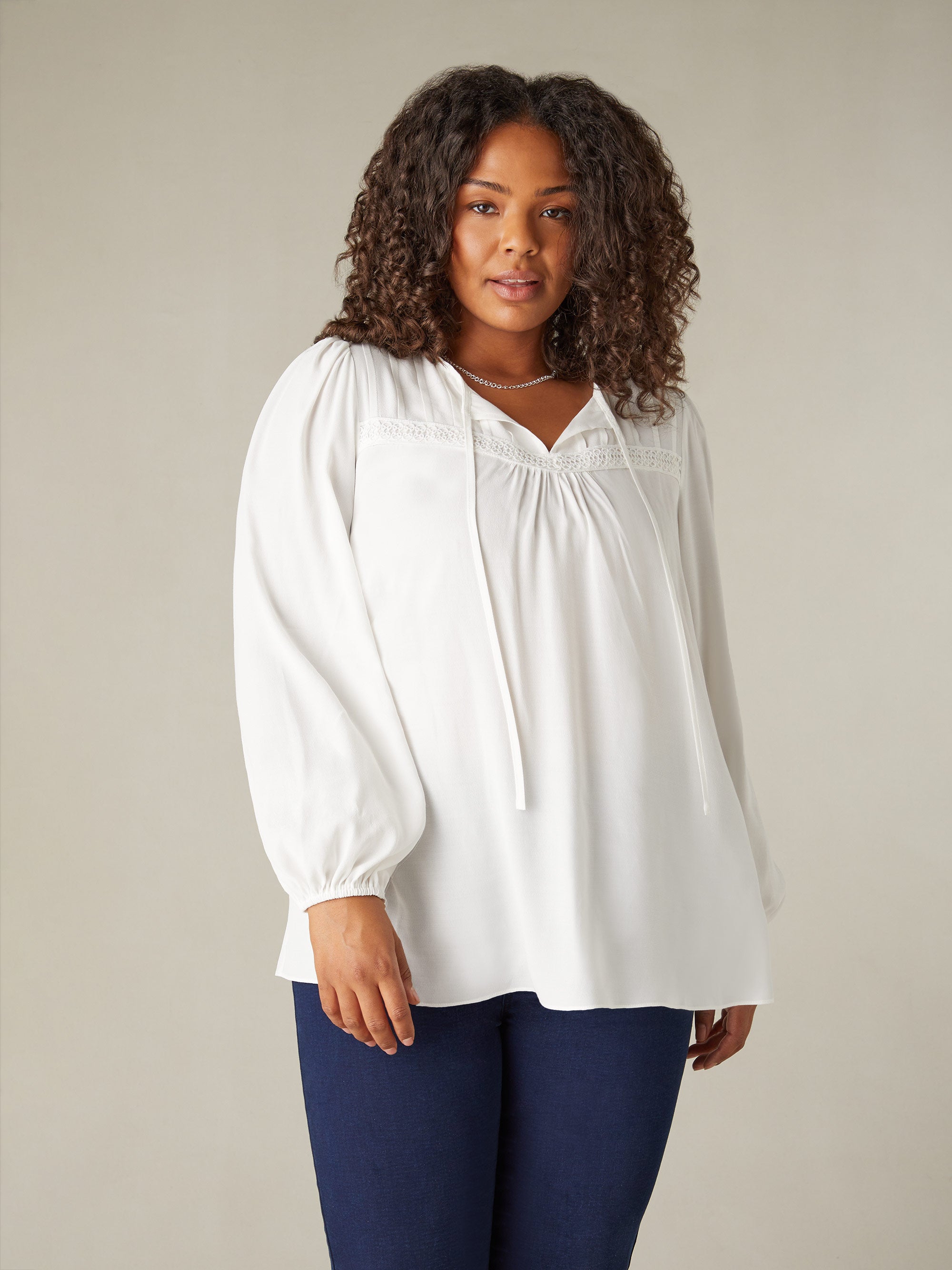 Ivory Trim Insert Boho Blouse