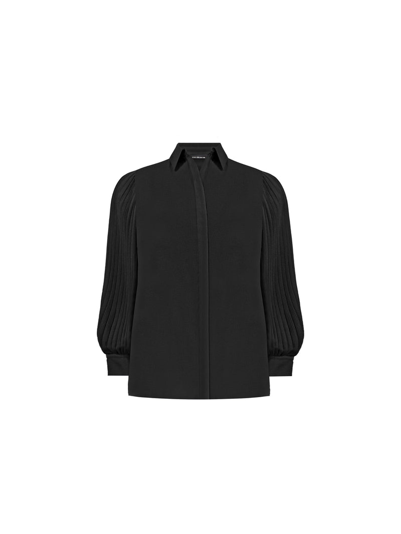 Black Pleated Sleeve Shirt