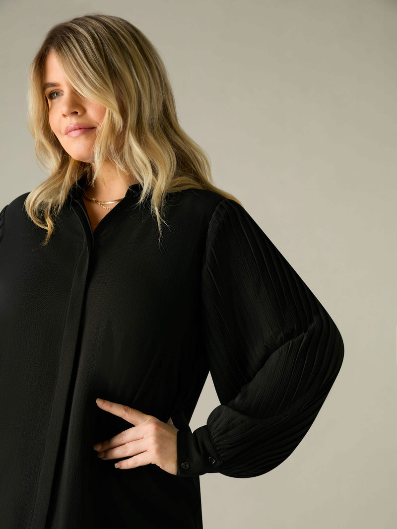 Black Pleated Sleeve Shirt