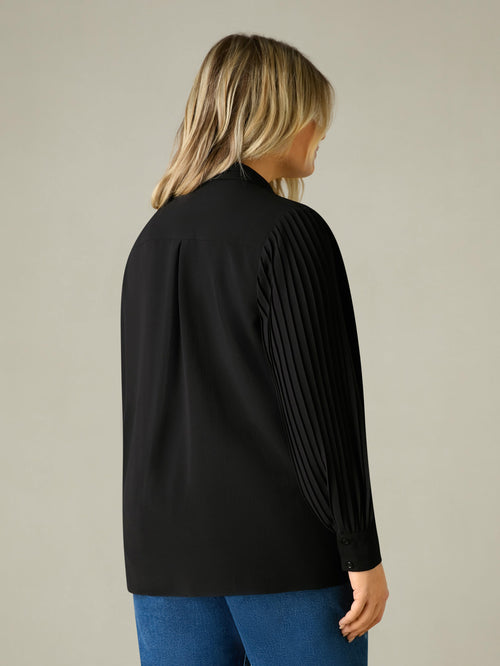 Black Pleated Sleeve Shirt