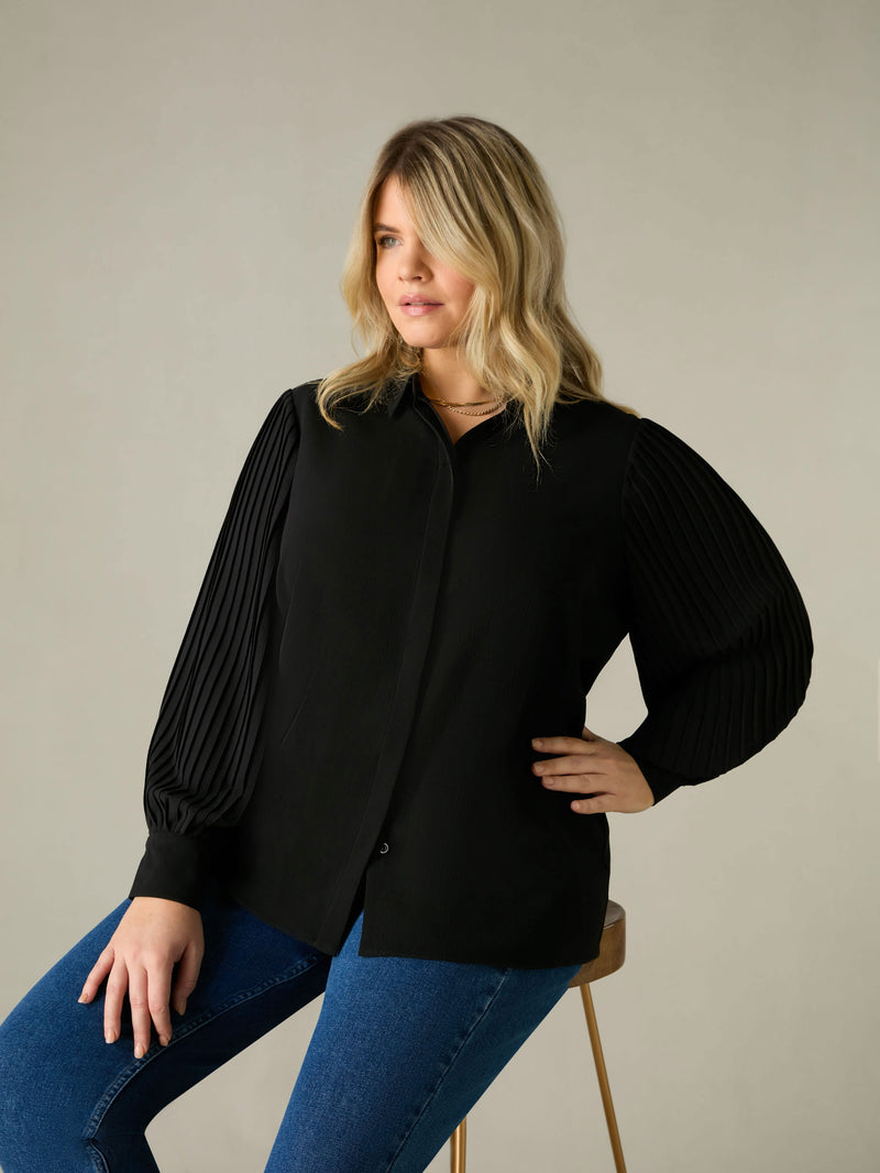 Black Pleated Sleeve Shirt