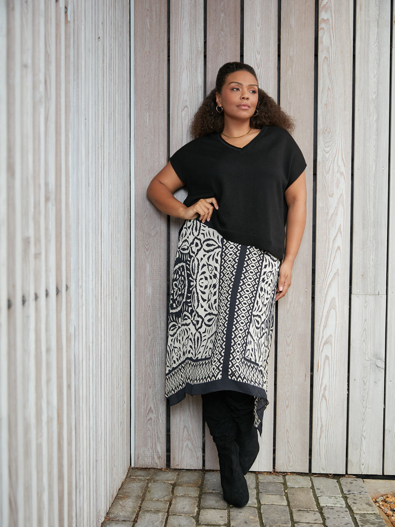 Mono Placement Print Hanky Hem Skirt