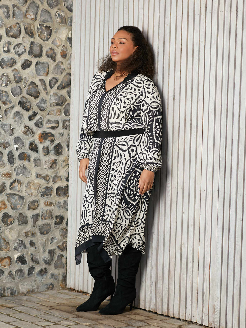 Mono Placement Print Hanky Hem Skirt