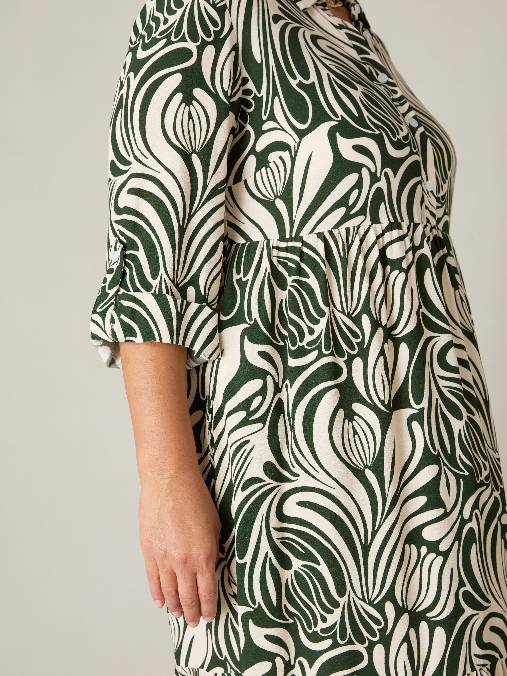 Green Abstract Print Button Through Shirt Dress