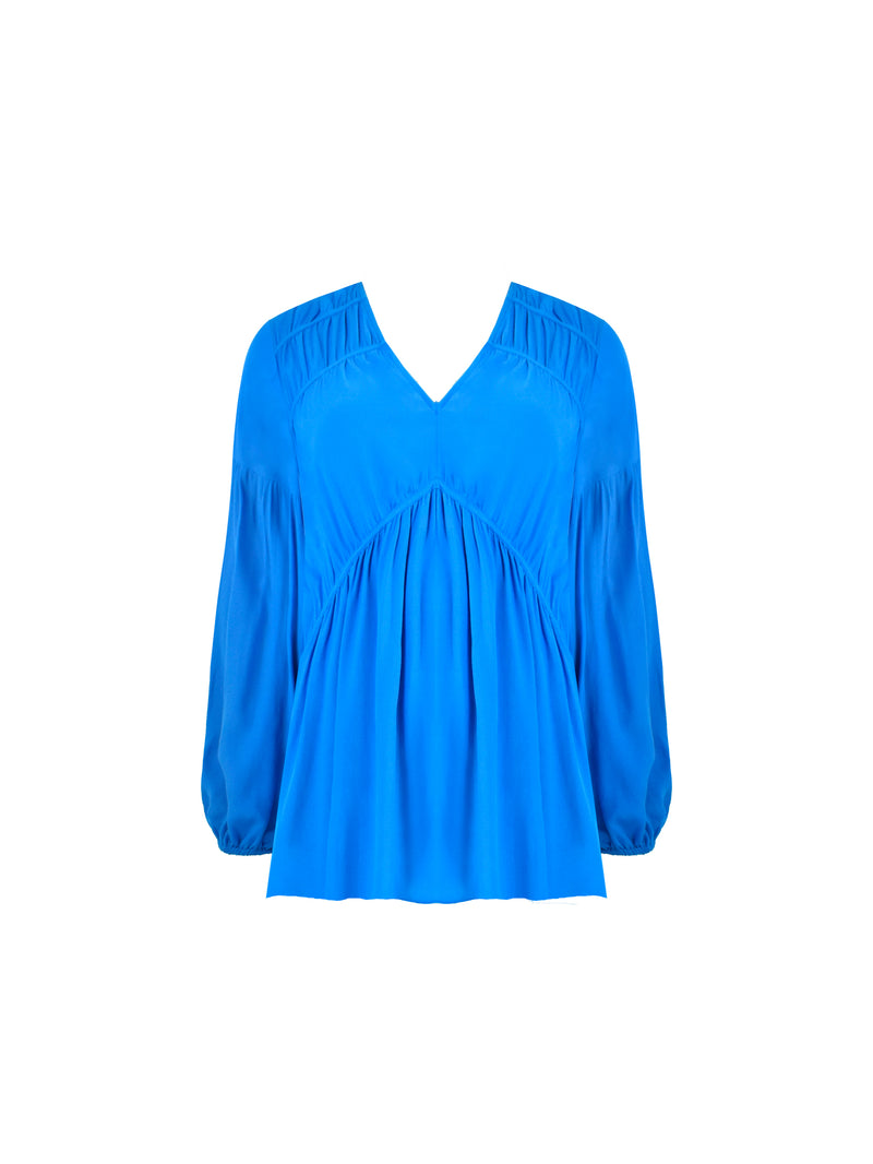 Blue Ruched Front Blouse
