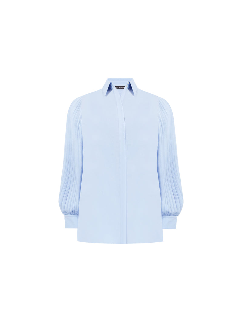 Blue Pleated Sleeve Shirt