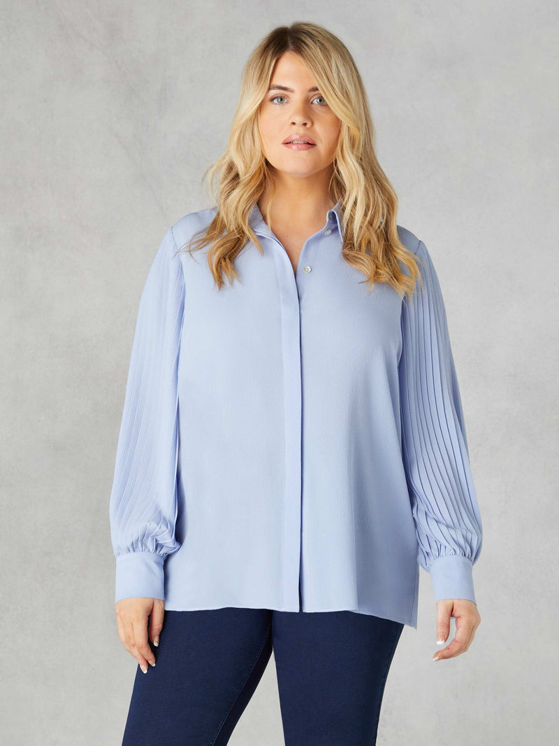 Blue Pleated Sleeve Shirt