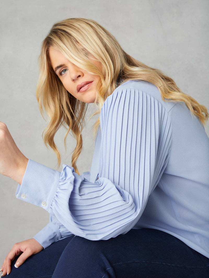 Blue Pleated Sleeve Shirt