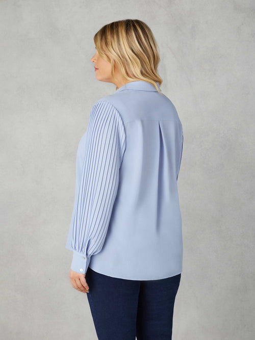 Blue Pleated Sleeve Shirt