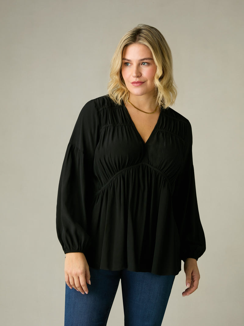 Black Ruched Front Blouse