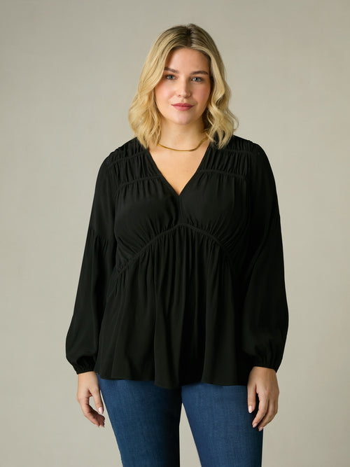 Black Ruched Front Blouse
