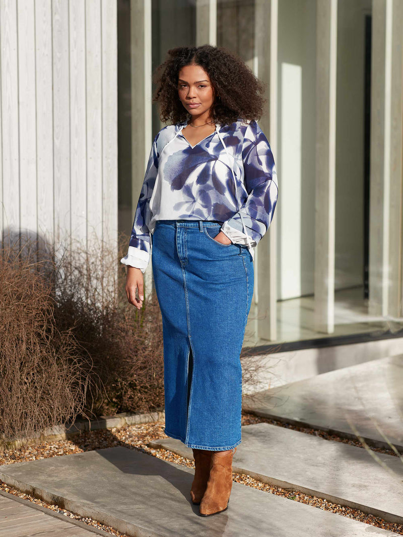 Denim midi sale pencil skirt