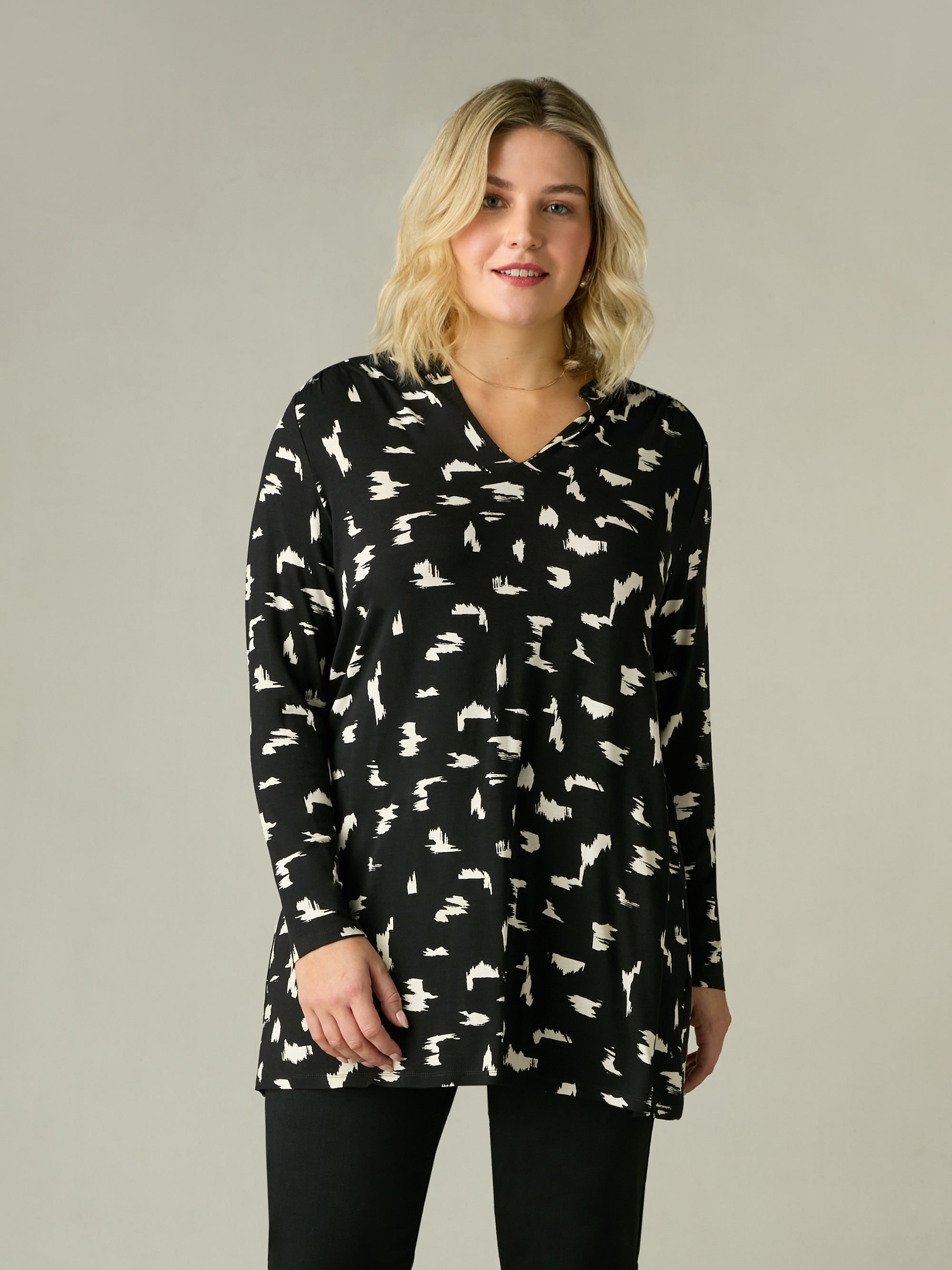 Mono Smudge Print Jersey V-Neck Tunic