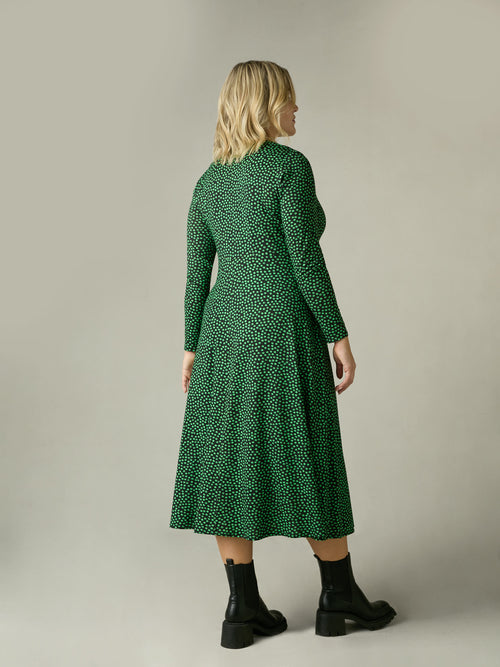 Green Spot Print Jersey Wrap Dress