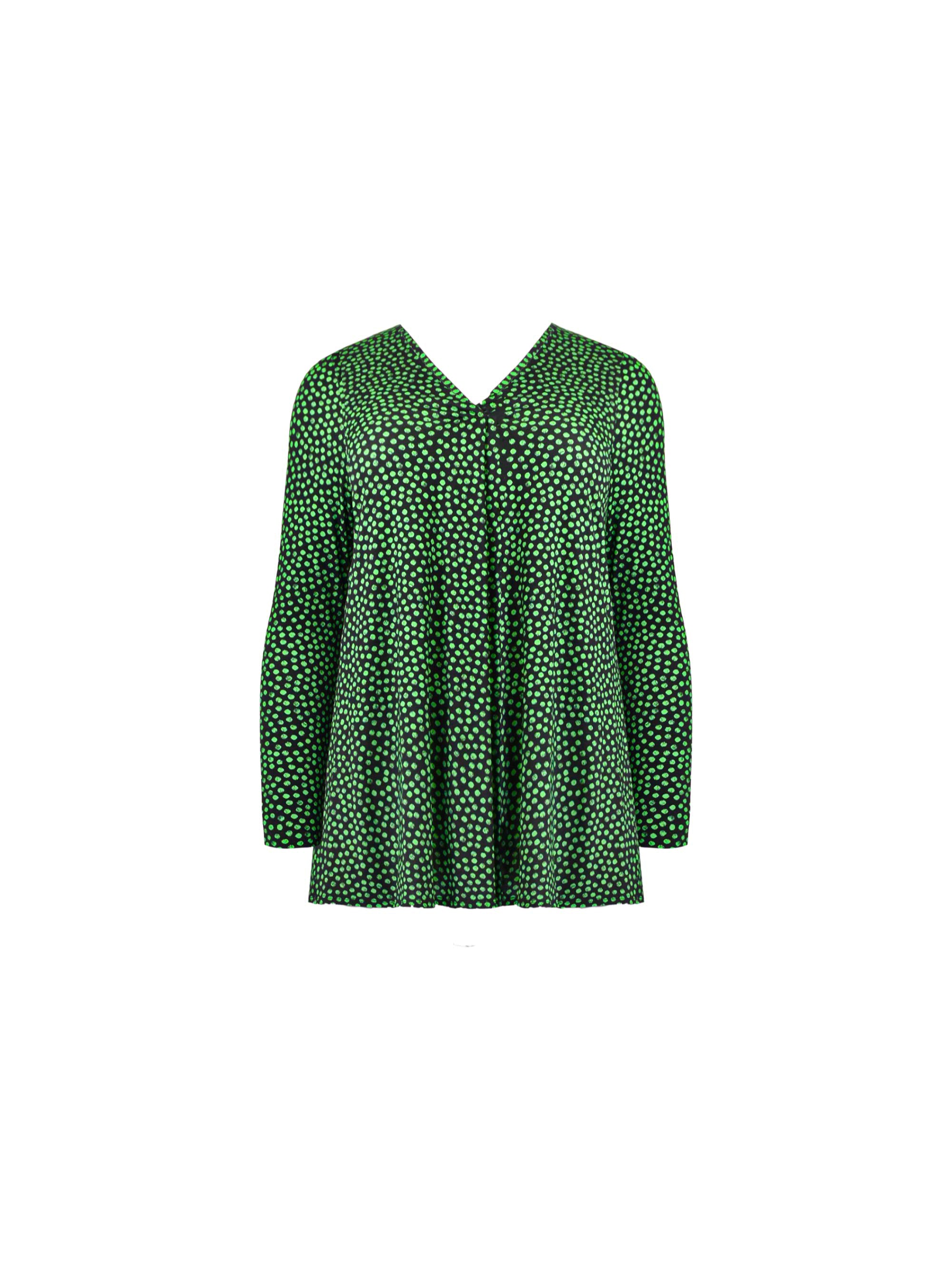 Green Spot Print Jersey Pleat Front Top