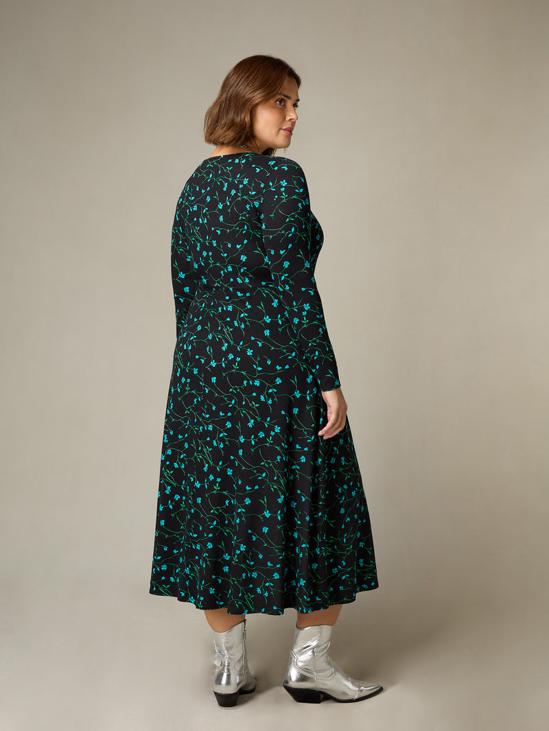Blue Ditsy Print Jersey Wrap Dress