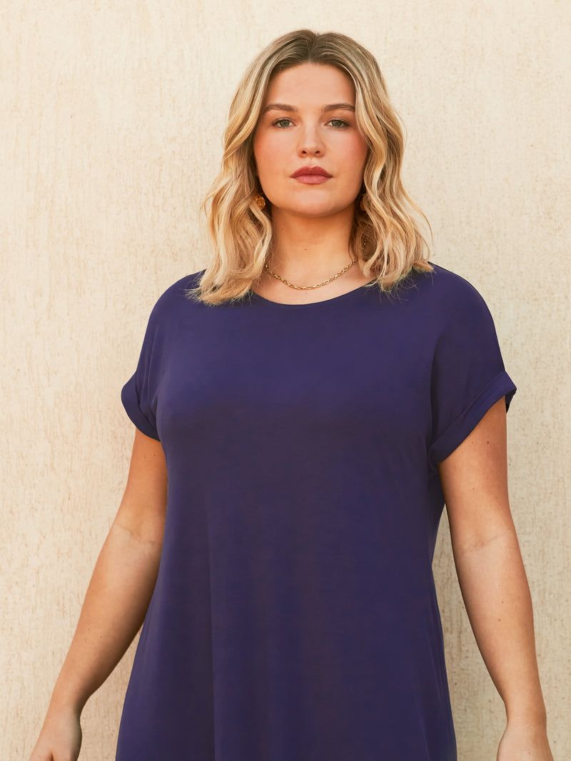 Navy Jersey Asymmetric Dress