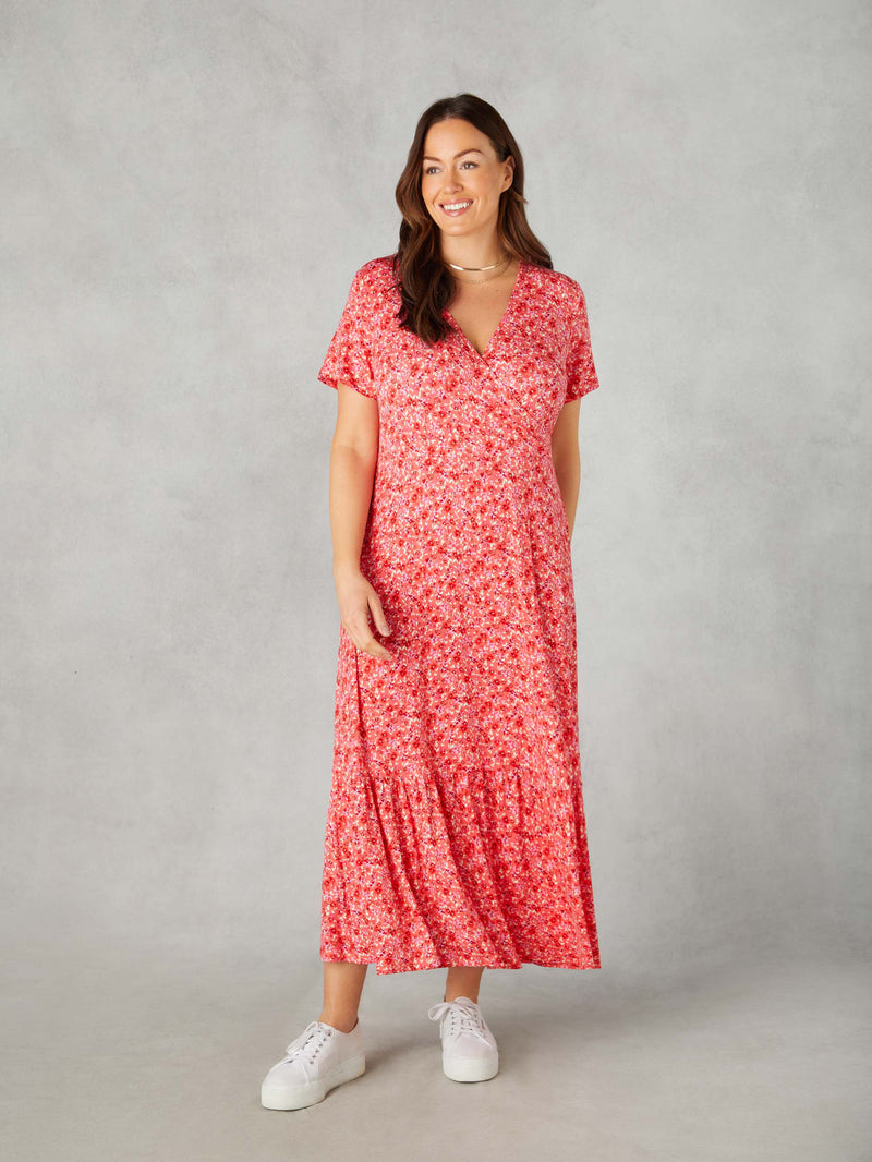 Petite Pink Ditsy Print Jersey Wrap Dress