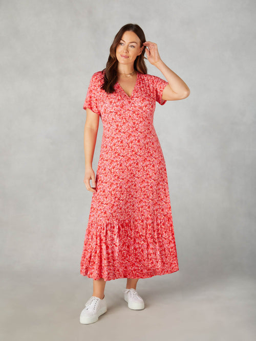 Petite Pink Ditsy Print Jersey Wrap Dress