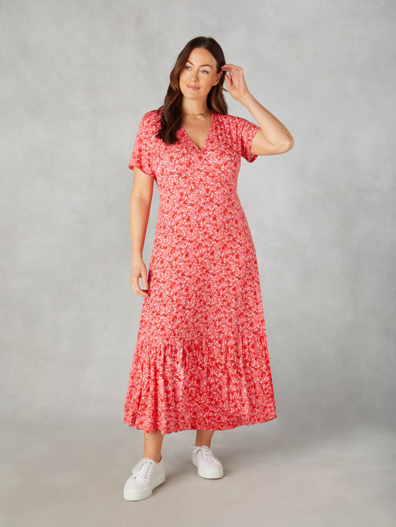 Petite Pink Ditsy Print Jersey Wrap Dress