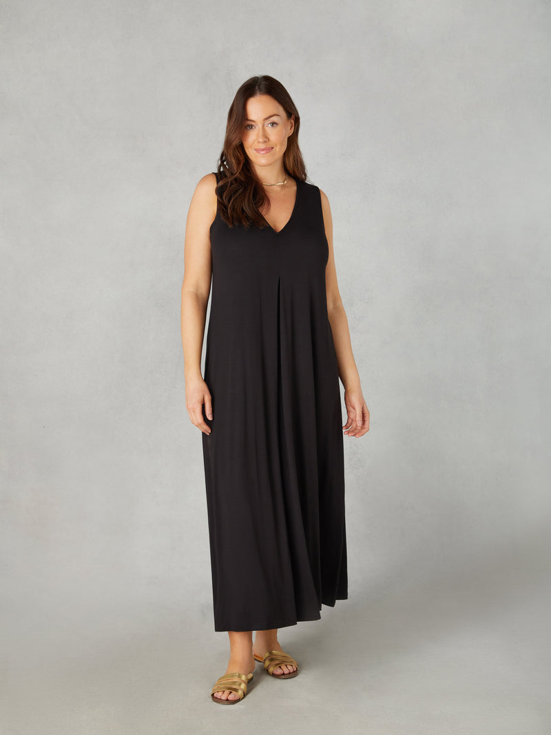 Petite Black Jersey Relaxed Midaxi Dress