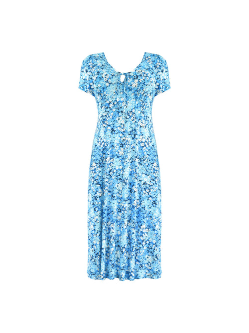 Petite Blue Floral Jersey Tie Front Midi Dress
