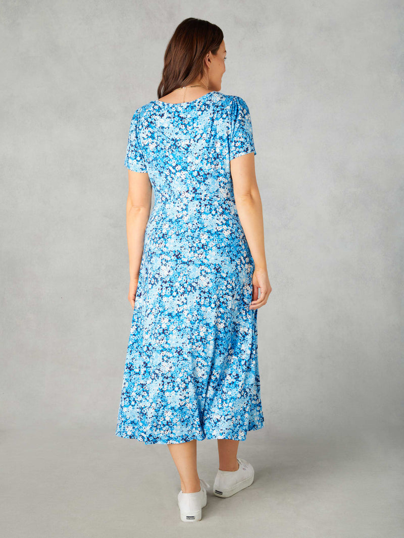 Petite Blue Floral Jersey Tie Front Midi Dress